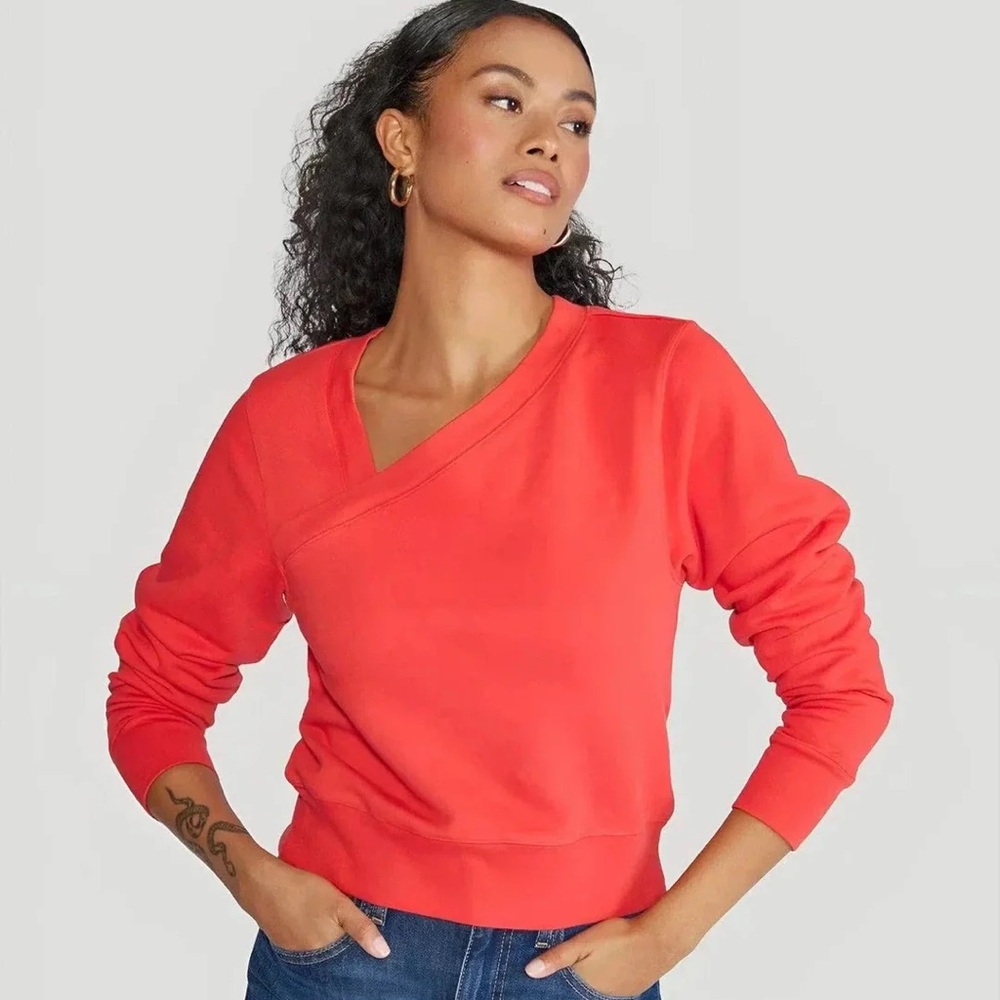 Etica Asymmetrical Wrap Sweat Top- Koko Sharp
